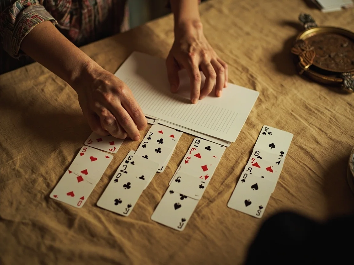 Hands separating unmatched leftover cards from a completed meld row